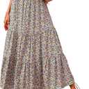 KIRUNDO Maxi Skirts for Women 2026 Summer Boho Floral High Waist Casual Flowy Long Skirt Beach Vacation Cruise Resort Wear (M)