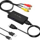 RCA to HDMI Converter,AV to HDMI Adapter,RCA to HDMI Composite Audio Video Converter Compatible with PS1, PS2, PS3, STB, Xbox, VHS, VCR,Black-Ray DVD Players