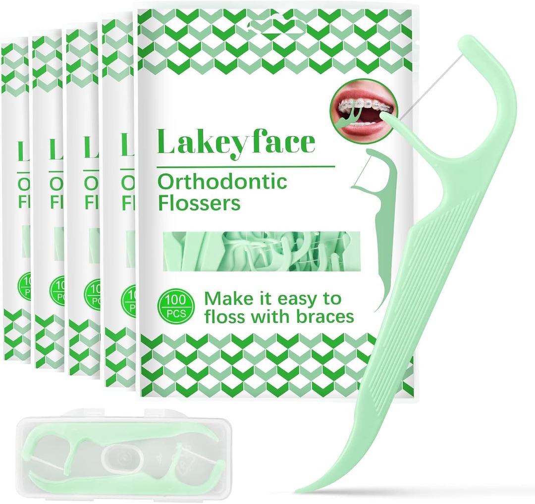 500 Count Orthodontic Flossers for Braces with Floss Dispenser, Braces Flossers for Adults & Kids, Floss Picks for Brace Fits Under Arch Wire, No Break & No Shred Floss, 100 Count Bag (Pack of 5)