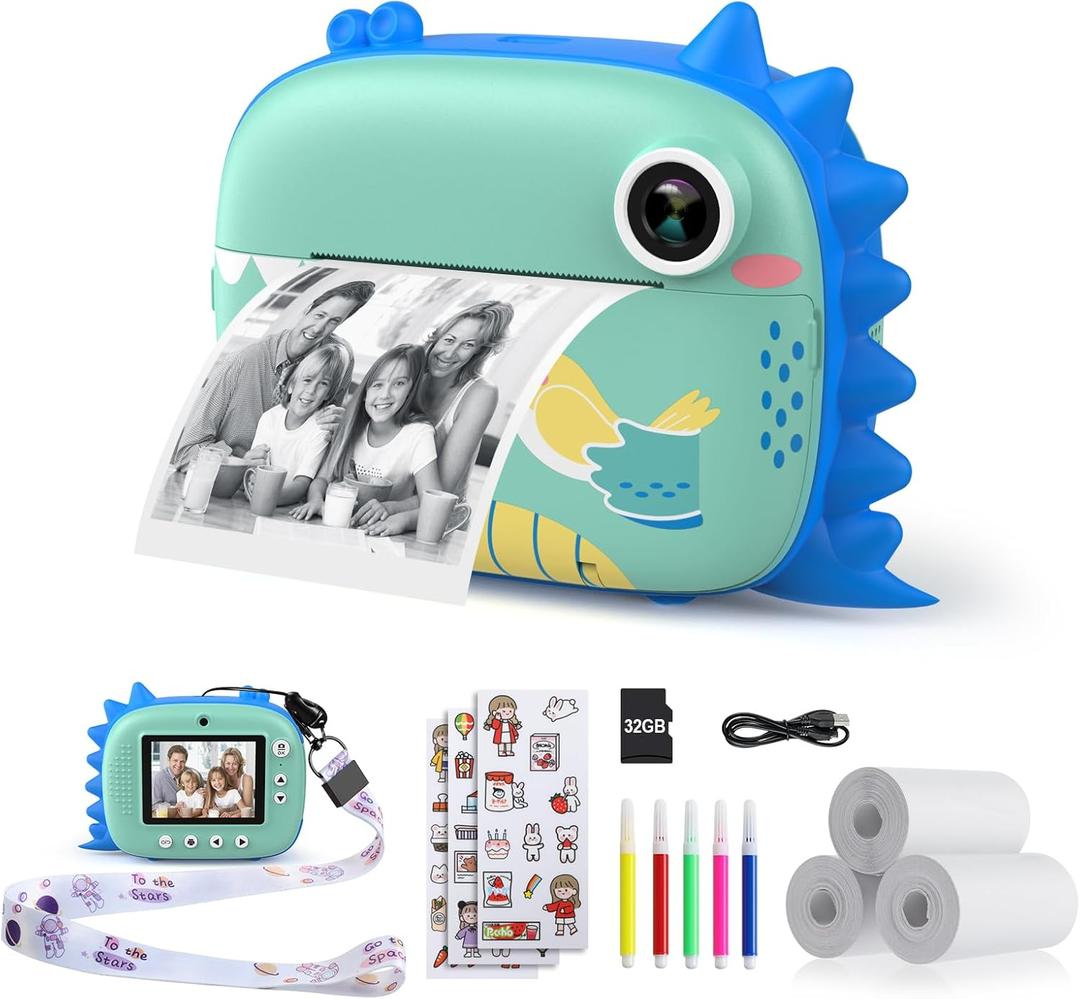 HiMont Kids Camera Instant Print, Selfie Digital Camara for Kids with Print Paper & 32G Card, 2.5K Video & Instant Print Camera with Color Pens for DIY, Fun Gift for Girls Boys 3-12 Years Old (Blue)