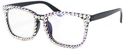 FUPRECIOUS Square Rhinestone Reading Glasses For Women Blue Light Blocking Computer Readers Glasses