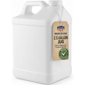 kitchentoolz 2.5 Gallon Water Jug Heavy-Duty HDPE Carboy for Automotive Used Oil & Liquid Storage 10 Quart Mixing Container with Secure Lid Made in USA - White
