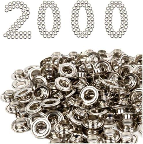 Grommet Kit 2000 Sets, Grommets Eyelets Sewing Eyelets Metal Grommet Kits Metal Eyelets Kits Grommets Eyelets for Repairing Canvas, Leather, Curtains (12mm)