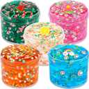 Valentine's Day Clear Slime Kit, 5 Pack Crunchy Glitter Crystal Slime Party Favor Gifts, Stress Relief Toy for Girls and Boys, Soft Non-Stick Putty Slime for Kids, DIY Birthday Glue Boba Glimmer