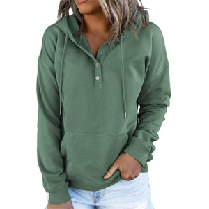 Dokotoo Womens 2025 Hoodies Button Collar Drawstring Hooded Pullover Sweatshirt Casual Long Sleeve Tops Shirts Avocado Green Size Large