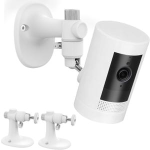 2Pack Wall Mount Bracket for Ring Stick Up Cam & Ring Outdoor Cam Plus, Adjustable Durable Mount Stand Also fit for eufy Arlo Simpllisafe Cam, Drill or No Drill Two Ways Installation Strong Adhesive (White)