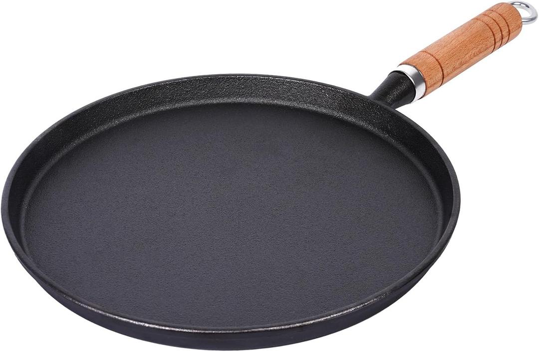 10 inch Cast Iron Crepe Pan, Cast Iron Tawa Dosa Tortilla Pan, Flat Skillet for Roti Dosa Comale