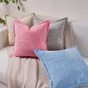 Topfinel Pink Throw Pillows Covers 18 x 18 Set of 2 for Couch Living Room,Splicing Corduroy Wide-Brimmed Decorative Cushion Covers,Rustic Farmhouse Pillowase for Girl's Bedroom Bed Sofa,Baby Pink