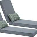 Outdoor Chaise Lounge Cushions,Olefin Lounge Cushion,Rainproof Color Fade-Resistant & Removable Cover Patio Chaise Lounge Cushion with High Resilience Straps for Lounge Chairs with Pillow (2 Pack - 72''D x 21''W x 3''H Inch, Stone Gray)