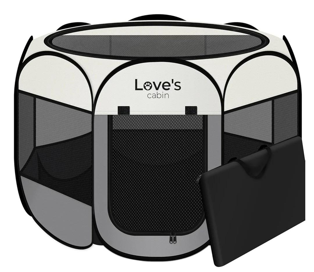 Love's cabin Pet Puppy Dog Playpen, Small Dog Tent Crates Cage Indoor/Outdoor, Portable Playpen for Cat, Foldable Pop Up Dog Kennel Playpen with Carring Case, Removable Zipper Top, Grey