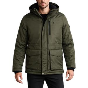 Spyder Mens Winter Coats - Polar Fleece Jacket Parka Down Winter Coat Wind Resistant Waterproof Hooded Jackets for Men (Large, Olive)