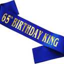 65th Birthday King Sash for Men, Royal Blue Birthday Sash for 65th Bday Party Supplies, Gifts for Men Birthday Party Favors, Pack of 2