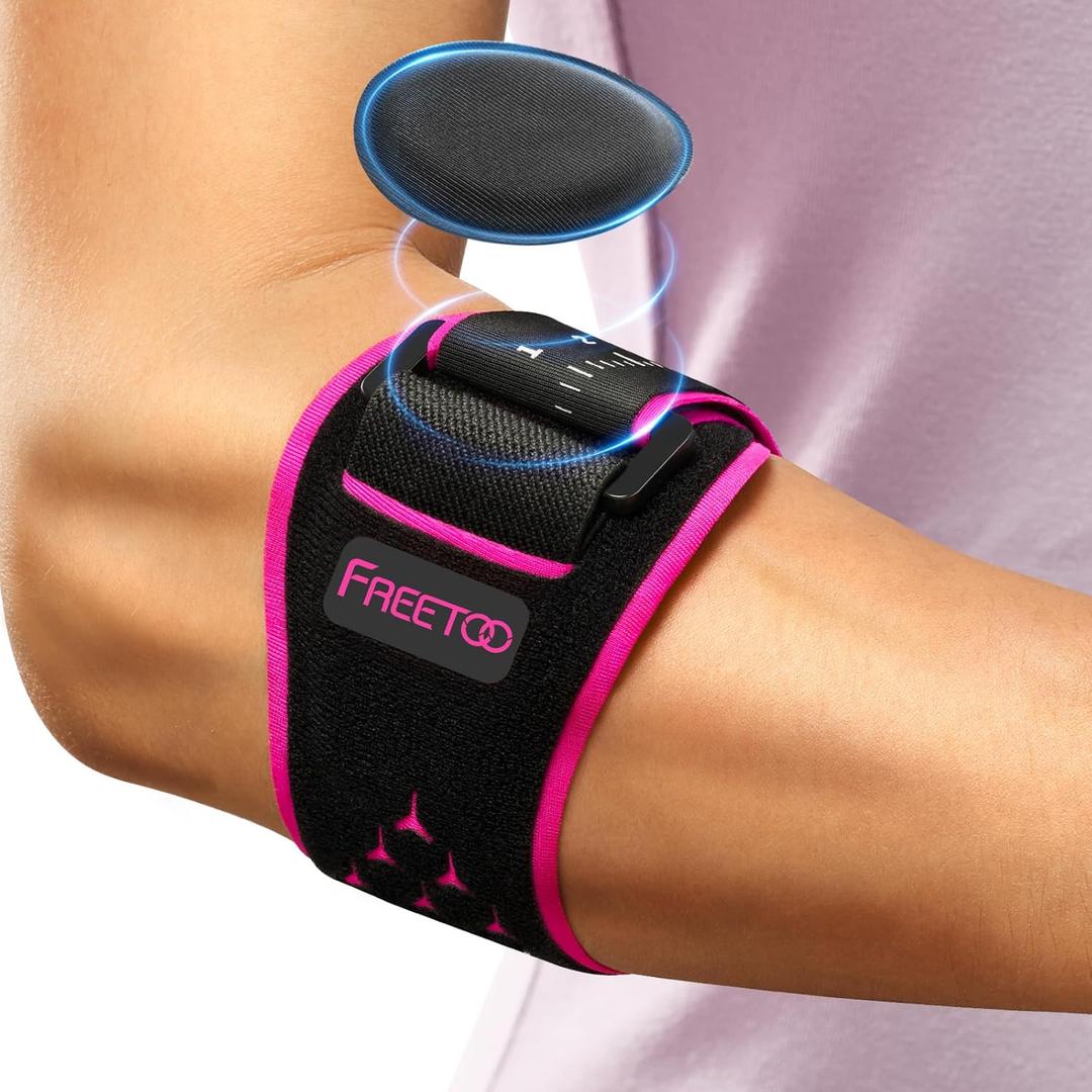 FREETOO Lateral Epicondylitis Elbow Brace for Women for Tennis Elbow, Adjustable Golfers Elbow Strap Band with Gel Pad, Forearm Strap Band for Tennis Elbow Pain Relief, Tendonitis Pink L/XL