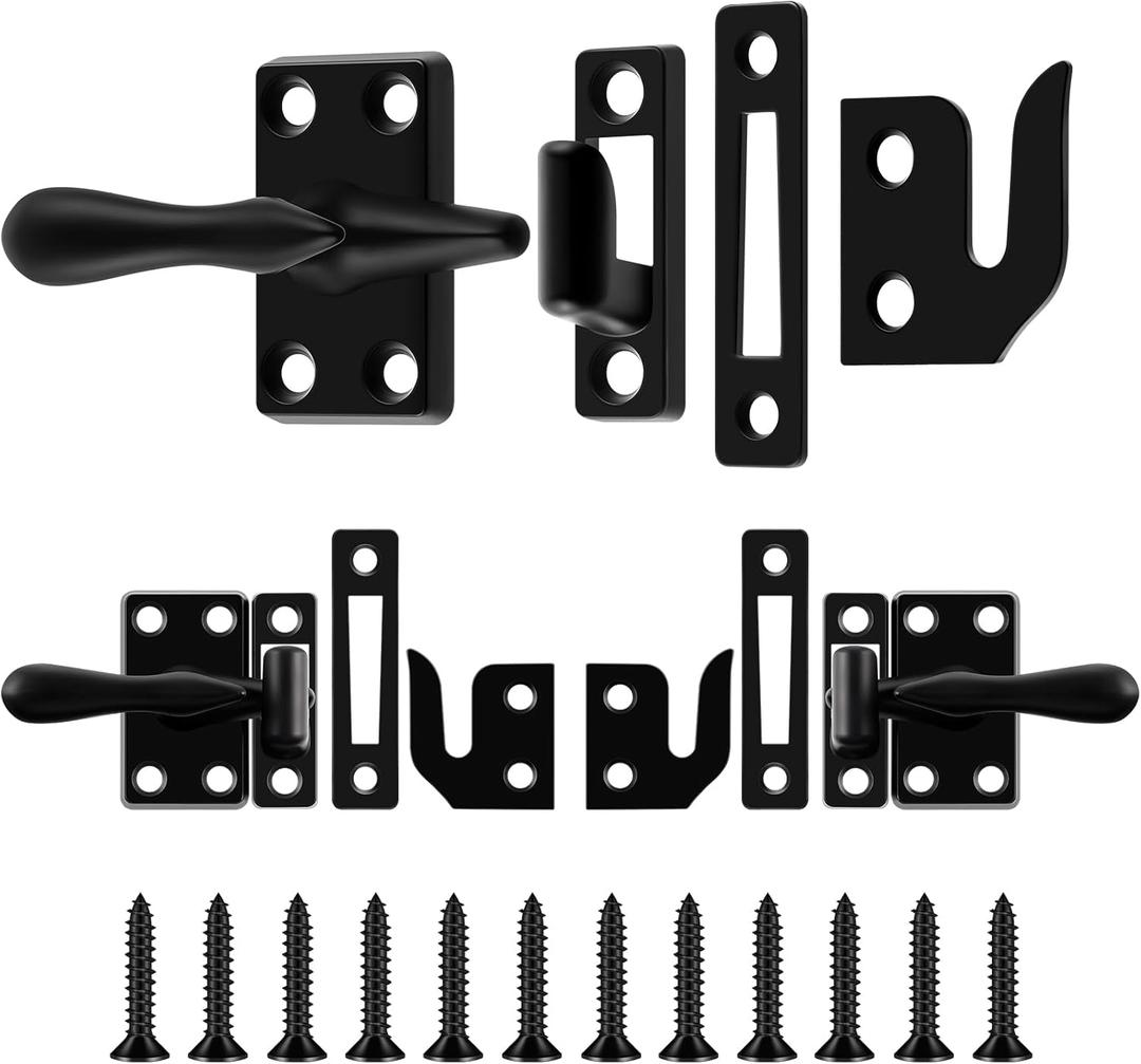 Hicarer 2 Pack Casement Window Lock 1-7/8 Inch Zinc Alloy Window Sash Lock Latch Replacement for Home Casement Windows (Matte Black)