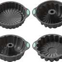 4 Pack Silicone Fluted Pans, Non-stick Baking Molds Silicone Cake Molds Round Baking Pans, Fluted Tube Pan Baking Mold for Homemade Cake, Bread and Jello
