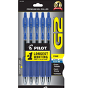 Pilot G2 Premium Gel Roller Pens, Fine Point 0.7 mm, Blue Ink Pens Fine Point, Pack of 5 - Ideal for School, Journaling, and Office Writing, Pack of 6