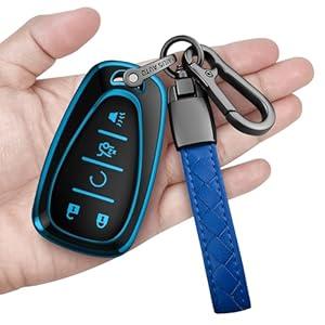 Sindeda for Chevrolet Key Fob Cover with Keychain Soft Full Protection Key Shell Key Case Compatible with 2016-2024 Chevy Equinox Malibu Spark Cruze Traverse Blazer (Blue, 5 Buttons)