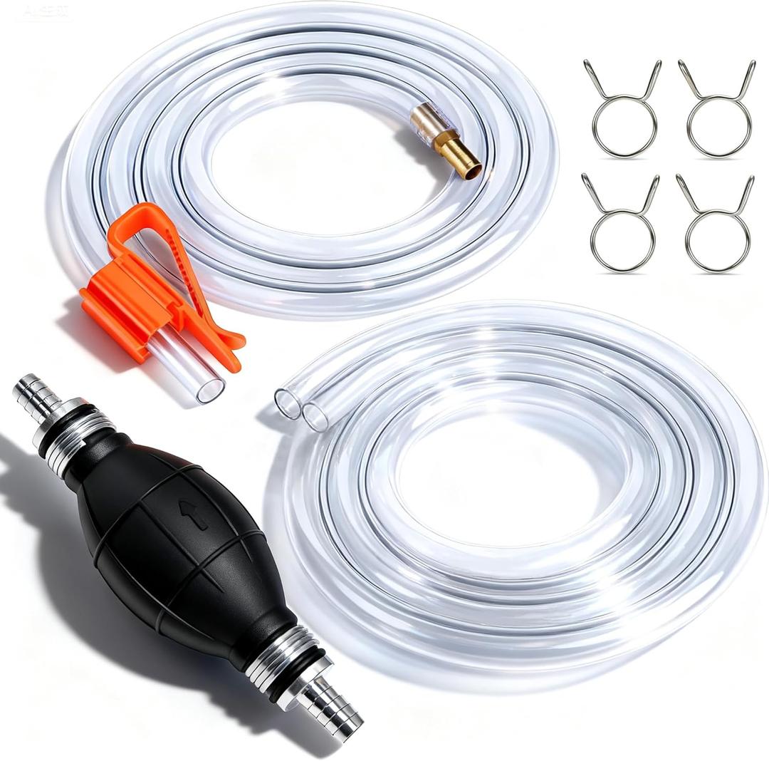 Gasoline Siphon Hose Pump - High-Flow Portable Hand Fuel Transfer Pump for Water, Gasoline, Oil, Petrol, Diesel (2 Premium PVC Hoses)