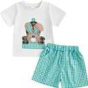 Boys 4th Of July Outfit Flag Print T-shirt Plaid Shorts