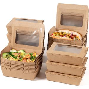 To Go Containers 24oz Kraft Paper Food Containers with Window Take Out Boxes (50Pack, Rectangular)