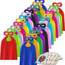 ADJOY Kids Superhero Capes and Masks 24 Sets Pack with Large Stickers - Superhero Themed Birthday Party Capes