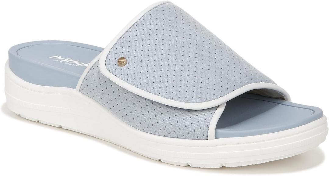 Dr. Scholl's Shoes womens Time Off Set Slide Sandal (9, Summer Blue Microfiber)
