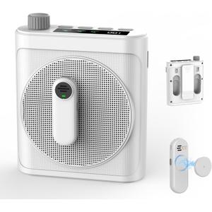 15W Wireless Voice Amplifier with 2 Magnetic Lavalier Mics & Noise Reduction - Bluetooth 5.3 PA System for Teachers, Tour Guide, Yoga - 15H Rechargeable Battery, Waist-Mount Design (White)