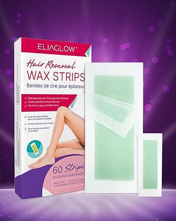 ELIAGLOW Wax Strips for Hair Removal 60 Count, Waxing Strips for Face, Body, Upper Lip, Legs, Bikini, Eyebrow, Chin, Underarm, Facial and Brazilian Waxing Kit for Women