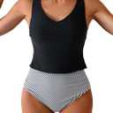 Eomenie Two Piece Tankini Swimsuits for Women Tummy Control Bathing Suits U Back Swim Tank Top with High Waisted Bottom (Black Stripes)