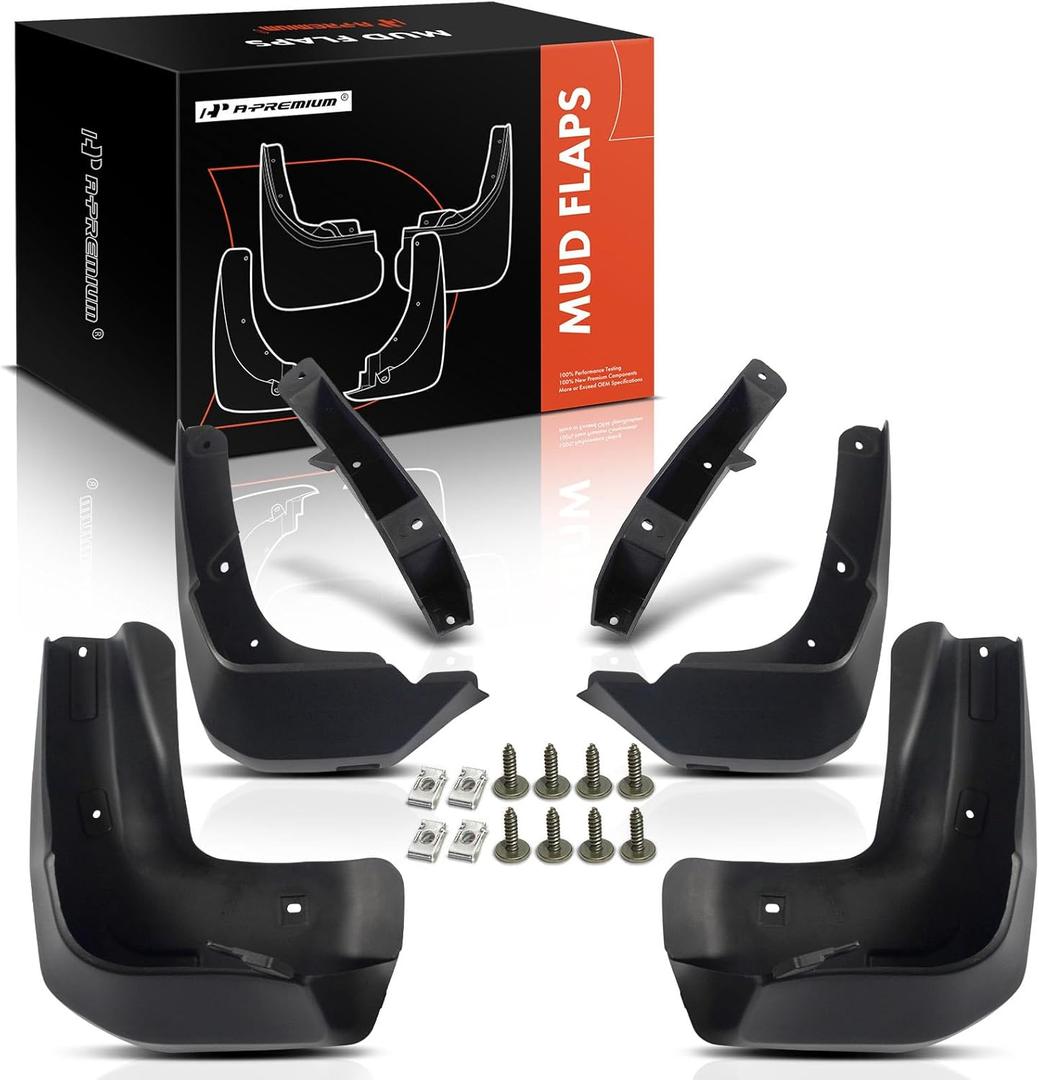 A-Premium Set of 4PCS Mud Flaps Splash Guards Mudguards Mudflaps with Hardware Kits Accessory Compatible with Acura MDX, 2014-2016, Black Color, Front LH RH and Rear LH RH