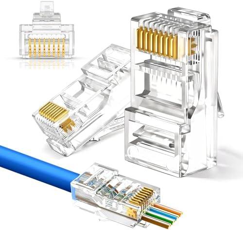 MONK CABLES | Heavy-Duty RJ45 Connectors | CAT6 | Pass-Through | 30µ Thick Gold-Plating | Precise 3-Point Type Contacts