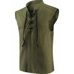 Mens Pirate Vest Sleeveless Shirts, Gothic Viking Costumes Medieval Renaissance Tank Tops Vampire Cotton Cosplay, M