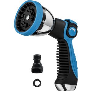 Garden Hose Nozzle Spray Nozzle,10 Hose Metal Duty Watering Patterns Thumb Control On Off Valve, High Pressure Nozzle Sprayer for Watering Plants, Car Wash,Cleaning,Showering Pets Blue