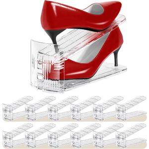 Shoe Slots Organizer 12 Pack - Shoe Stacker,3 Levels Adjustable,Space Savers 50%,Double Layer Holders for Closet (Transparent)