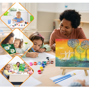 2 Set Mini Acrylic Paint Set, Mini Canvas Painting Kit, Small Canvas with Easel, Acrylic Paints,Brush, Minis Easel with Canvases for Kids Adults Classroom Birthday Painting Party (6 x 8Inch) (2 Pack / 12 color)