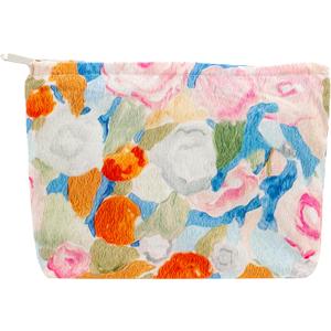 PAZIMIIK Floral Makeup Bag Large Cotton Zipper Pouch for Purse Travel Canvas Make Up Organizer for Women Cosmetic,Garden Orange