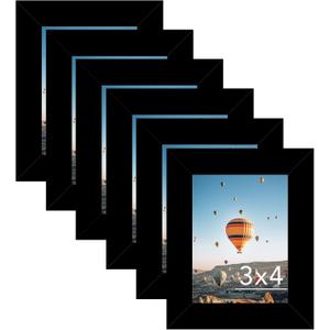 3x4 Picture Frame Set of 6 for Tabletop or Wall, 3 x 4 Wall Gallery Poster Photo Frame with Shatter Resistant Plexiglass, 6 Pack, Black