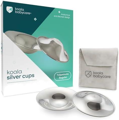Koala Babycare The Original Silver Nursing Cups - Nipple Shields for Breastfeeding Newborn - Breastfeeding Essentials - Protect and Soothe - Tri-Laminate Silver - Standard Size