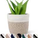Cotton Rope Plant Basket Modern Woven Basket for 6" Flower Pot Floor Indoor Planters,Rustic Home Decor Storage Organizer H6 3/4" x W6 1/2"