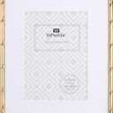 8x10'' Bamboo Detail Gold Metal Picture Frame with Acid Free Mat for 5x7'' Set of 2, Narrow Gold Plated Photo Frames 5 x7'' With Soft Touch Velvet Backing for Desktop and Wall Dcor(Dark Gold)