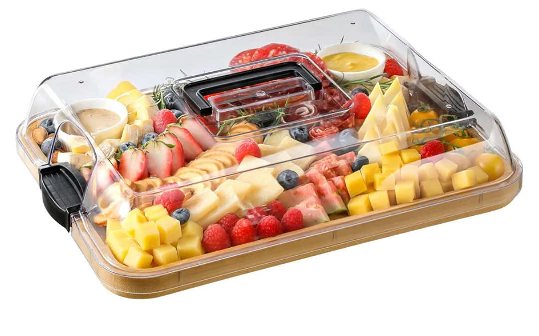 Charcuterie Boards with Lid, Bamboo Cheese Board Set with Locking Lid with Handle, Charcuterie Board Accessories - House Warming Gifts New Home, Bridal Shower Gifts, Wedding Gifts