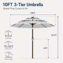 10ft Patio Umbrella, 3-Tier Vented Outdoor Table Umbrella with 8 Sturdy Fiberglass Ribs, Windproof Market Umbrella with Push Button Tilt and Crank, UV Protection for Deck, Pool, Light Gray