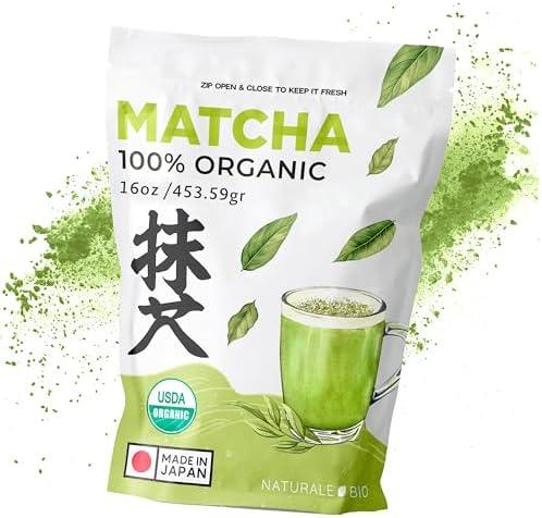 NaturaleBio Matcha Powder, 16oz - Harvested in Japan - USDA Organic Matcha Green Tea Powder - Vegan & Vegetarian Friendly, Best By: 08/25