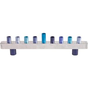 Yair Emanuel Anodized and Hammered Strip Menorah - Blue