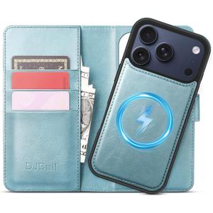 DJBull 2-in-1 Detachable Wallet Case for iPhone 17 Pro Max 6.9" RFID Blocking Flip Folio with Card Holder | PU Leather Shockproof Protective Cover Women Men for Apple 17 Pro Max Phone Case Sky Blue