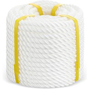 Windyun 100 ft Nylon Rope 1/2 Inch White Pull Rope Cord 3 Strand Twisted for Pull Swing Climb and Knot High Strength Hanging DIY(1/2 inch x 100 ft)