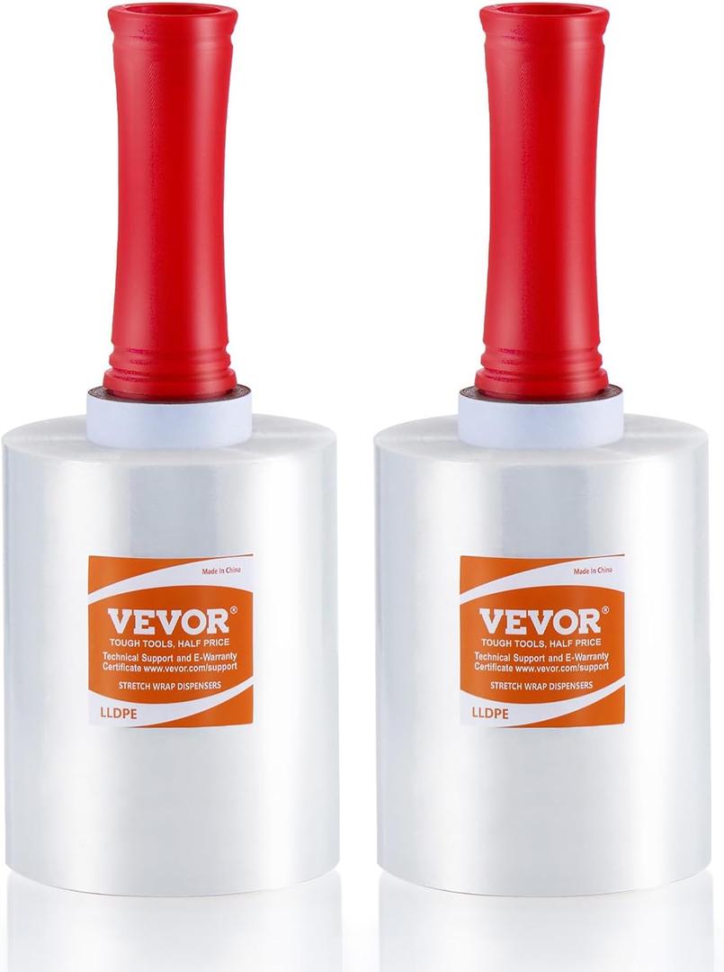 VEVOR Stretch Film, 5 inches x 1000 feet, 2 Pack, 80 Gauge Industrial Strength Clear Durable Stretch Wrap Roll, Heavy Duty Shrink Film Stretch Wrap with Handles for Pallet Wrapping Shipping Moving