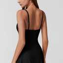 QINSEN Square Neck Swim Dress for Women Tummy Control One Piece Swimsuit Wrap Bathing Suit (Black, L)
