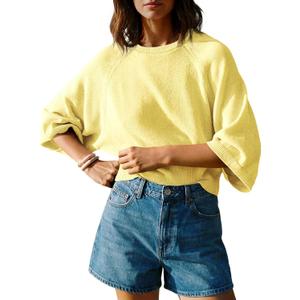 Saodimallsu Womens Short Sleeve Sweater Tops Summer Lightweight Knit Crew Neck Casual Loose Batwing Pullover Top Large