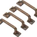 CRAFTSMAN ROAD Antique Brass Cast Iron Pull Handles 6 inch (Squared Base, Set of 4) - Cabinet Door Handles, Gate Handle Pull, Barn Door Hardware, Grab Handles